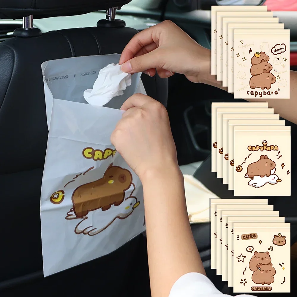 Disposable Car Garbage Bags Capybara Pattern Trash Bags Car Seat Back Self Adhesive Cleaning Bag Portable Table Edge Garbage Bag