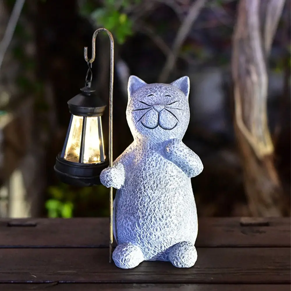 Cute Solar Garden Statue Lamp Resin Little Cat Imitation Animal LED Light Decor For Outdoor