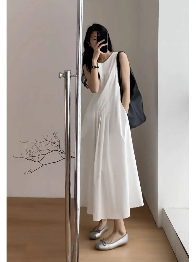 

plus Size Summer New Sle Svel White Vest Dr Women's Gentle Holiday Sle Belly Covering Slimming Dr