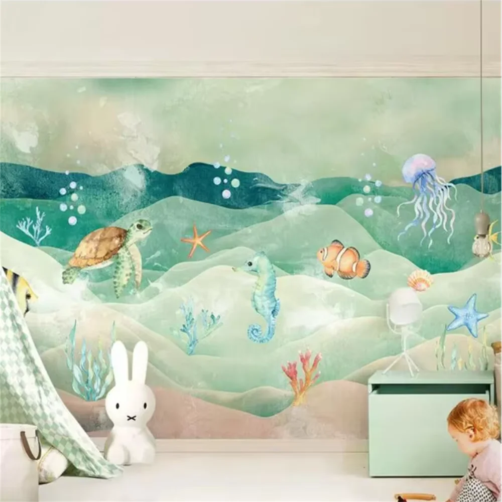 papel de parede Custom wallpaper 3D Vintage color turtle child cartoon sea animal background wall painting Wallpapers Home Decor