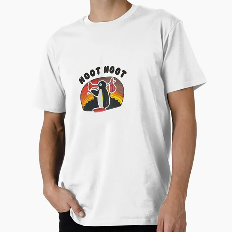 

0330 Noot Noot Pingu Meme Gift t shirt for men Funny cartoon Graphic Clothes 100% cotton printed Y2K clothing Large size tee