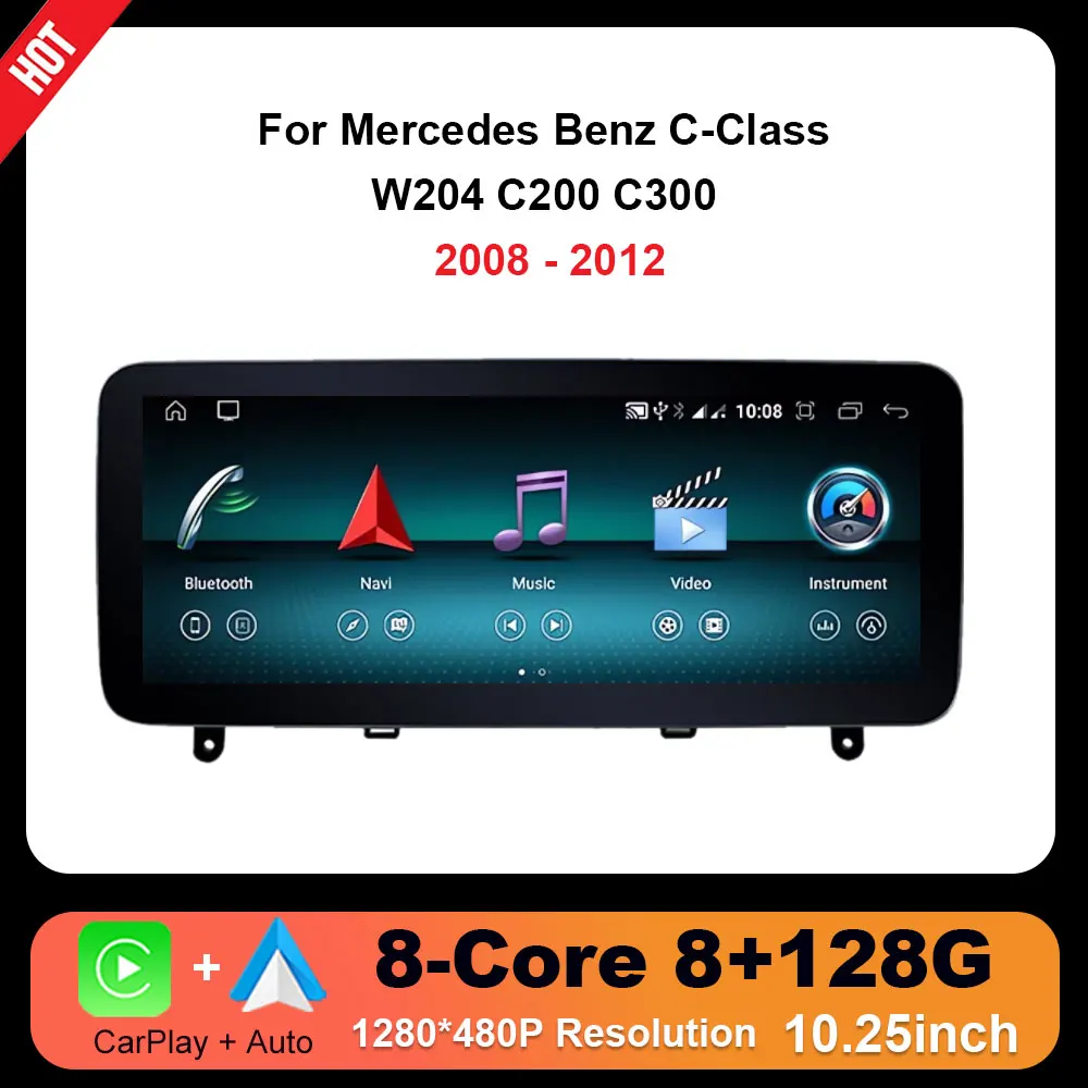 

10.25 inch Android 14 For Mercedes Benz W204 C200 C300 2008 - 2012 Wireless CarPlay Navigation GPS WIFI Car intelligent system