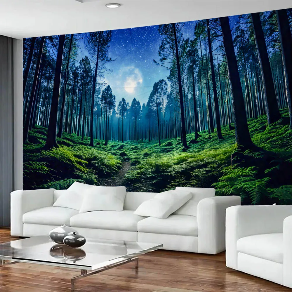 Forest Wall Hanging Tapestry Starry Sky Natural Landscape Home Decor Bedhead Background Artwork - Cotton Wall Hanging