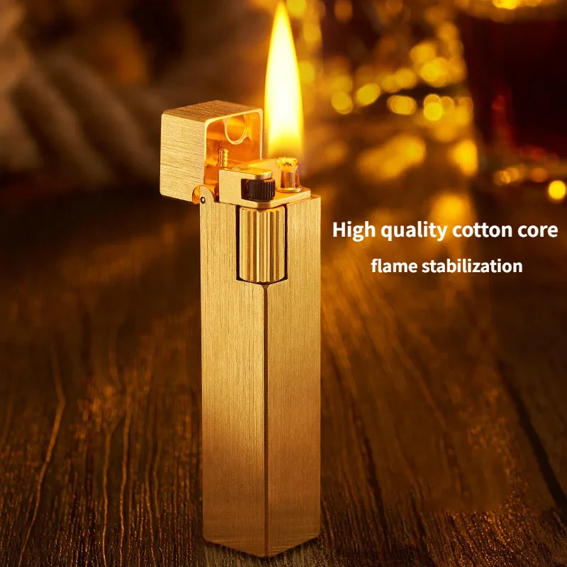 Creative Square Kerosene Lighter Pure Copper Retro Grinding Wheel Cigarette Lighter Personality Kerosene Lighter Men\'s Gift