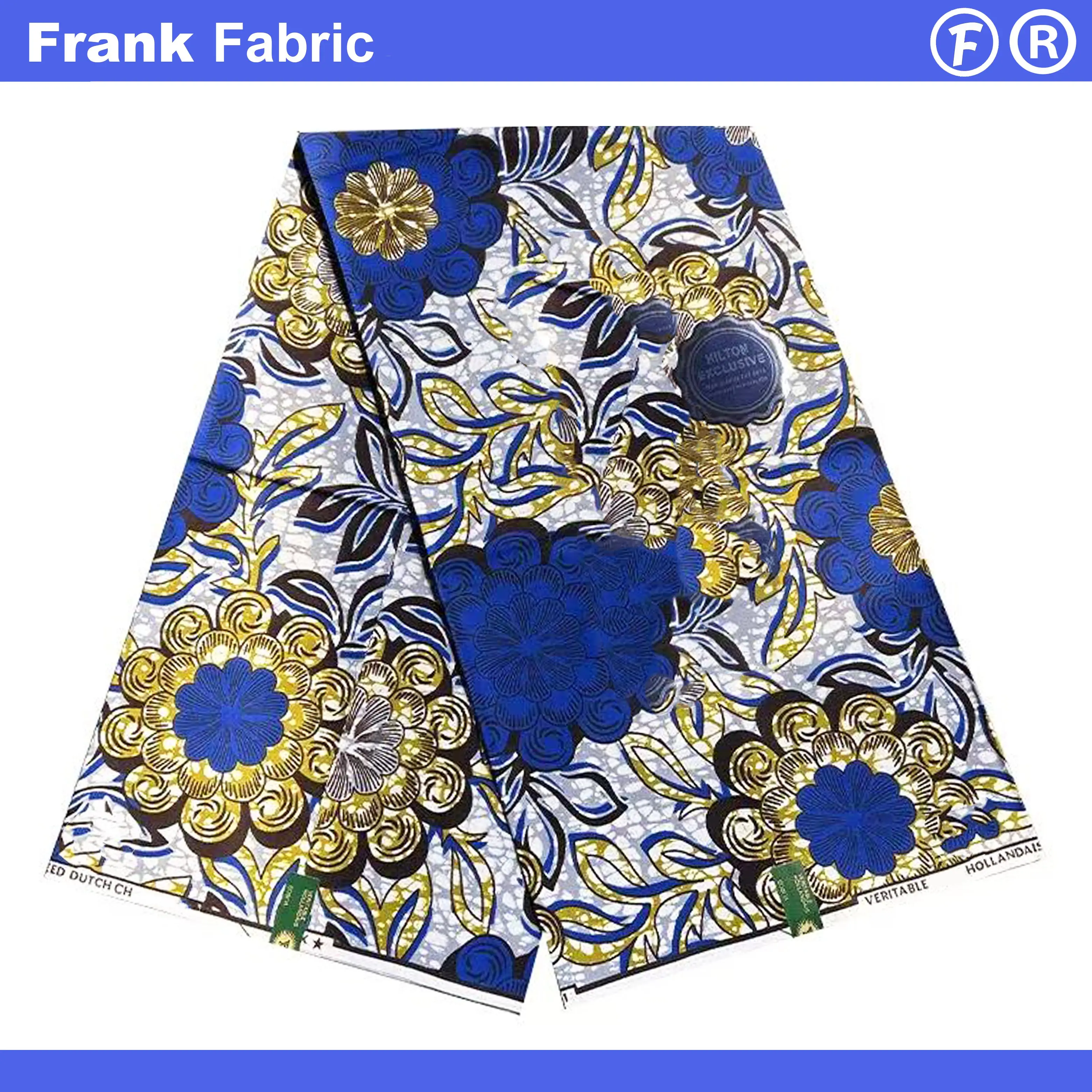 

Африканская восковая ткань премиум-класса, 6 ярдов, плотный хлопок для халатов церковной хора, мягкая голландская ткань Anara Dye, оптовая продажа FF2507.044