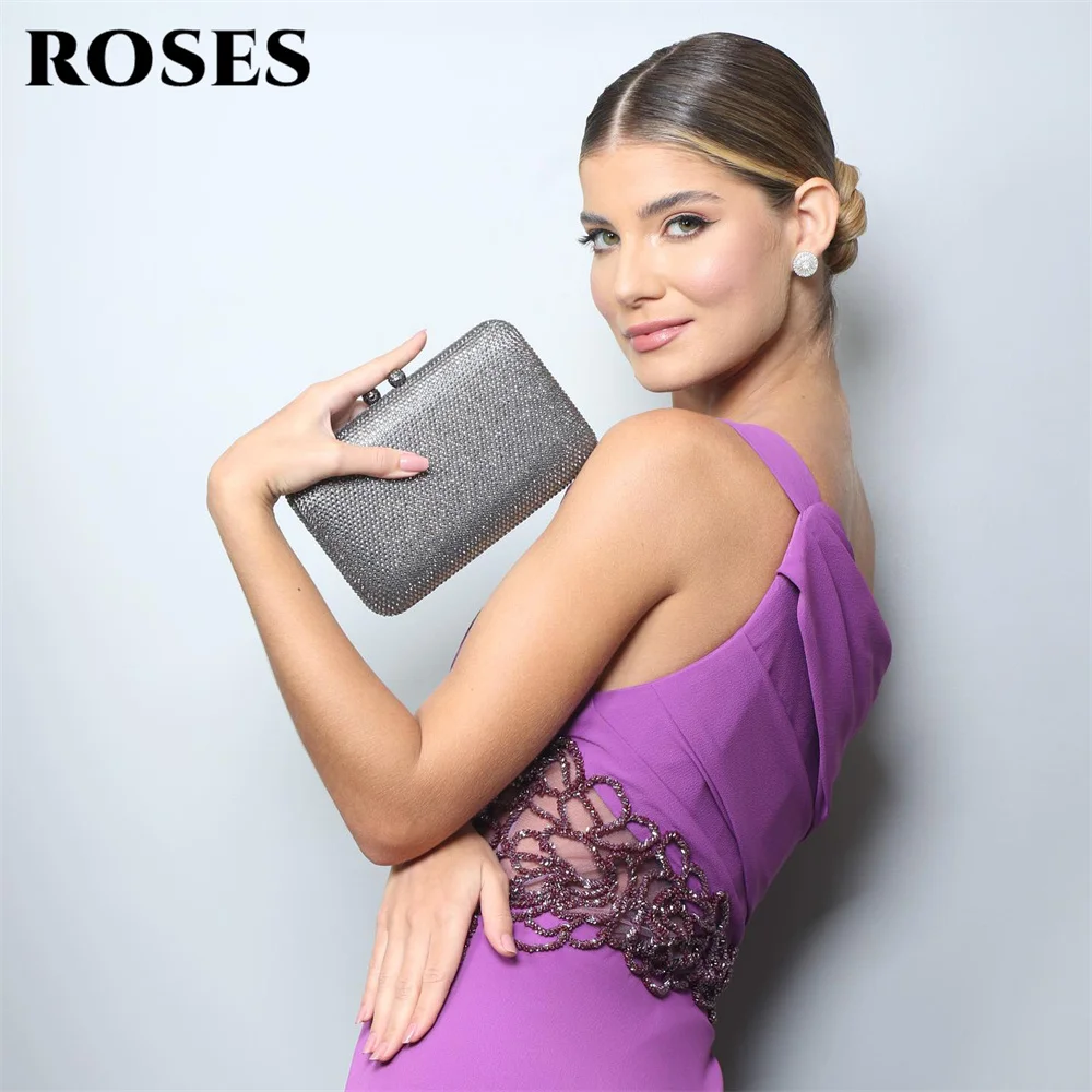 ROSES-vestidos largos de gasa para mujer, traje Vintage de un hombro con cuentas bordadas, para fiesta de celebridades