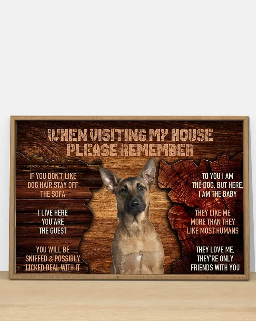 Metal Tin Sign Belgian Malinois Visiting My House Aluminum Vintage Sign tin sign Retro for Home Garden Office Wall Decor