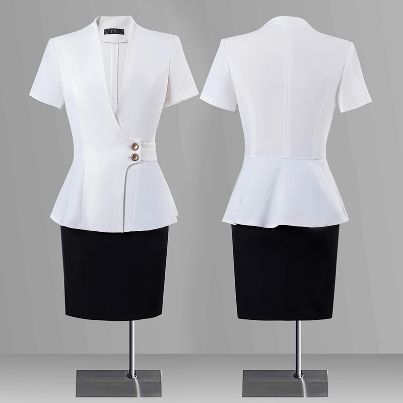 Professional attire, business suit, short-sleeved beauty technician summer workwear, elegant hotel front desk uniform