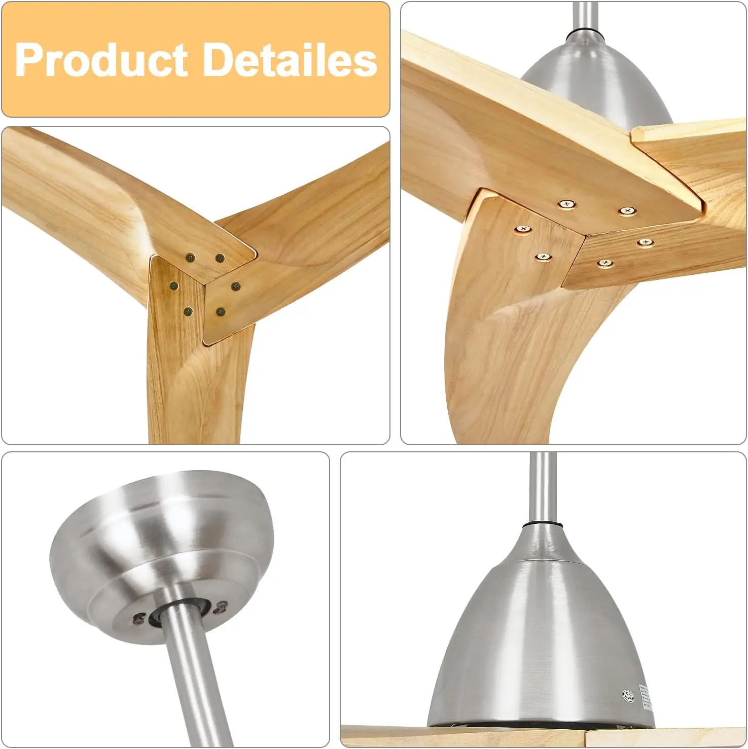 60" Ceiling Fan with Remote Control No Lights,Modern Reversible DC Motor Indoor 3 Blades Ceiling Fans for Patio Bedroom Living R