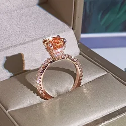 New Luxury Classic Sparkling Zircon Ring Engagement Wedding Rose Gold 925 Stamp Jewelry 18 K Moissanite Party Ring Drop Shipping