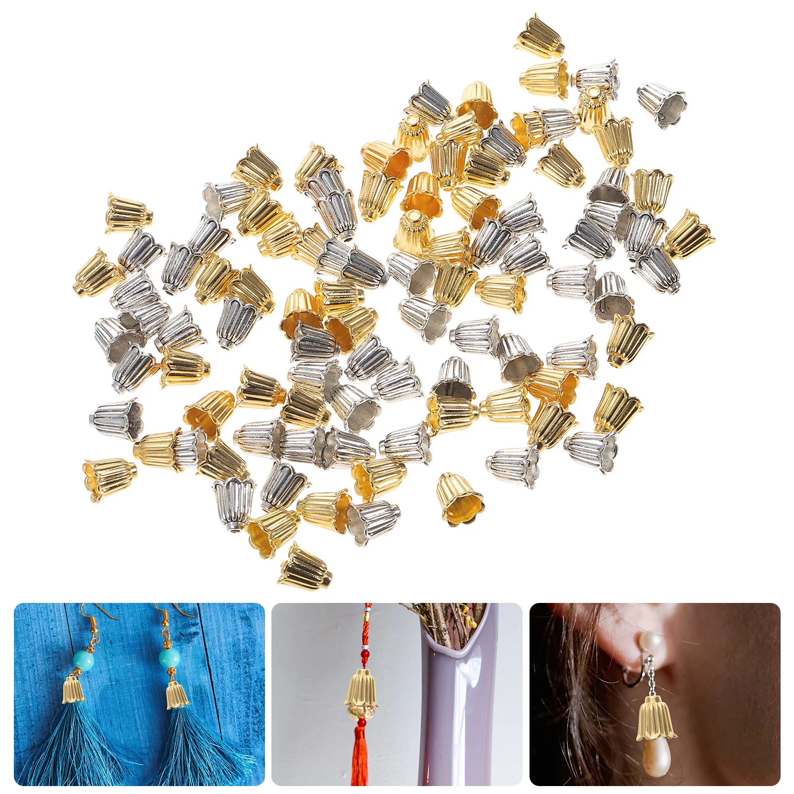 

100 шт., колпачки для цветочных бусин, ювелирные изделия из сплава, принадлежности для самостоятельного изготовления ожерелий, браслетов, ремесленные проекты, разделительные концы, металлические фурнитура