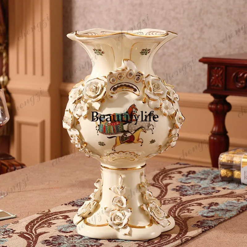 European vase ornament living room TV cabinet dried flower arrangement large ceramic handicrafts home decoration