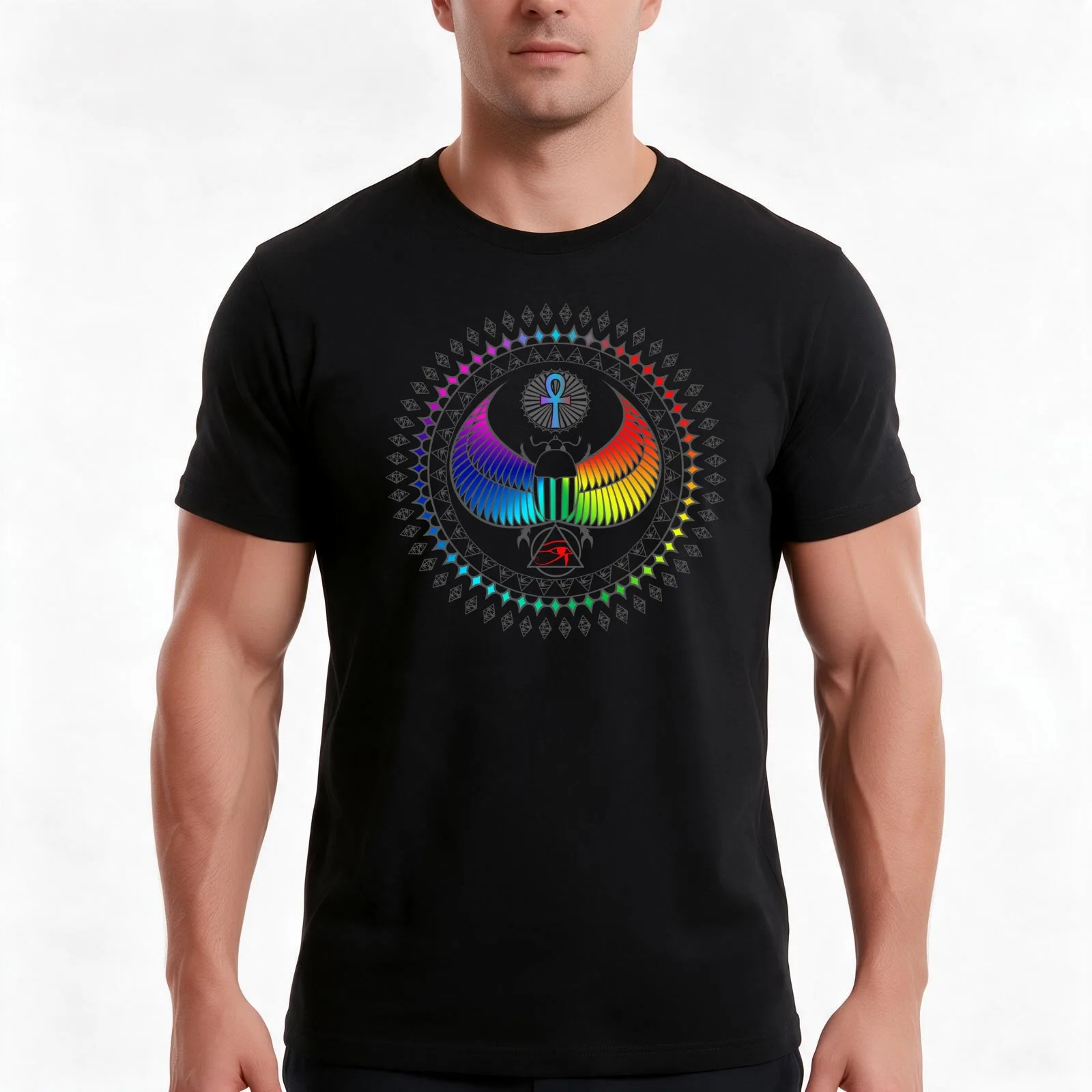 Scarab Beetle Rainbow T-Shirt Summer Casual Cotton Tee Oversized Streetwear Tops Vintage Graphic Print Unisex Men Women