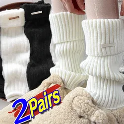 2Pairs Lolita Leg Warmers Women Winter Thicken Warm High Elastic Knitted Socks Wool Crochet Metal Label Fashion Long Leg Warmers