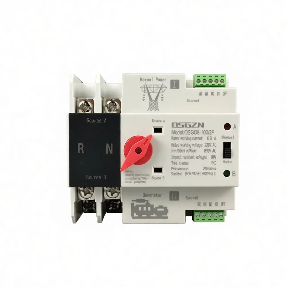 Dual Power Automatic Transfer Switch 2P 100A Changeover Breaker For For Osgq8 Household Generator Emergency Electrical Backup