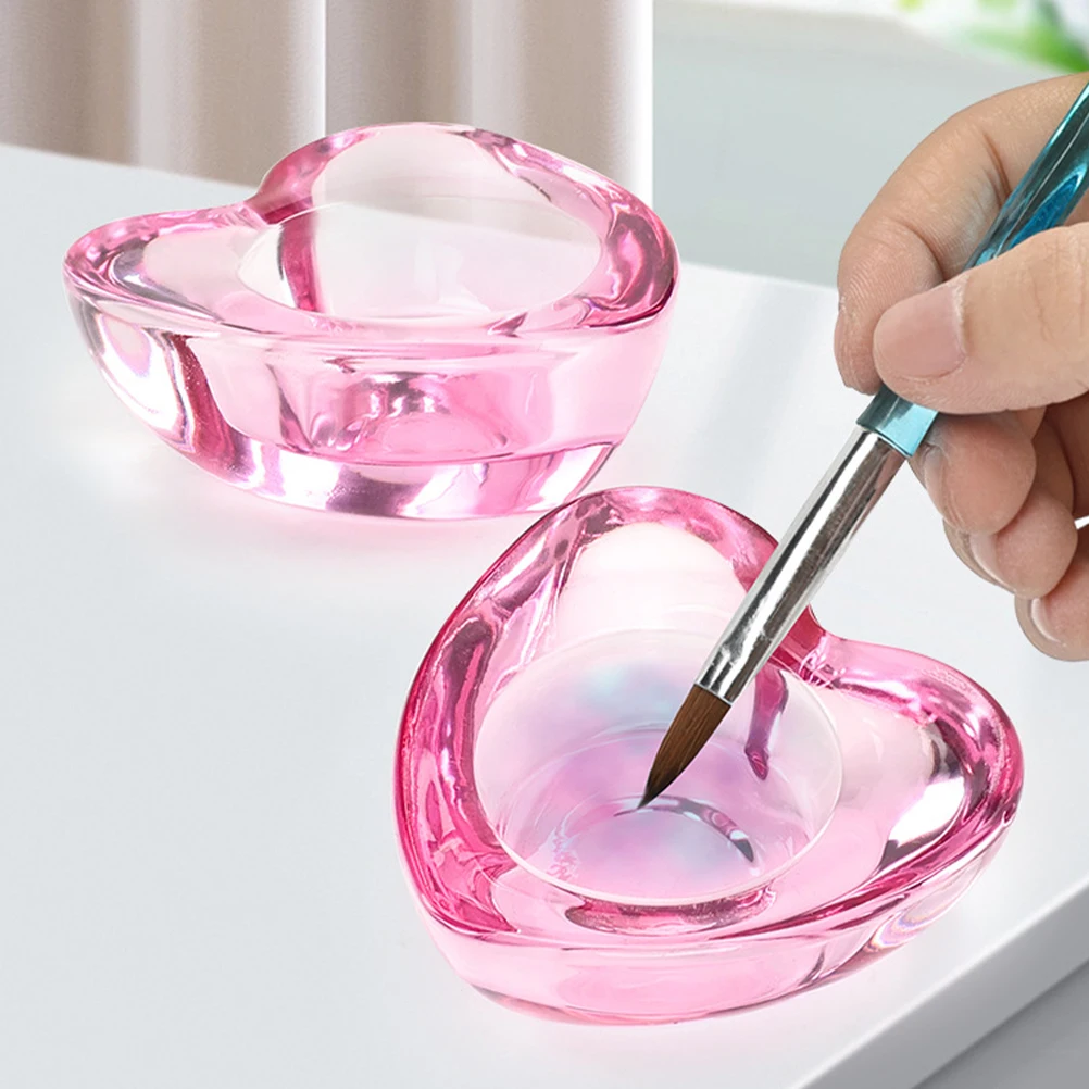 Entzückende herzförmige Nagelschale, Glasbehälter für Nagelkunst, flüssiges Acrylpulver, Mischstift, Waschaufbewahrung, Heimsalon