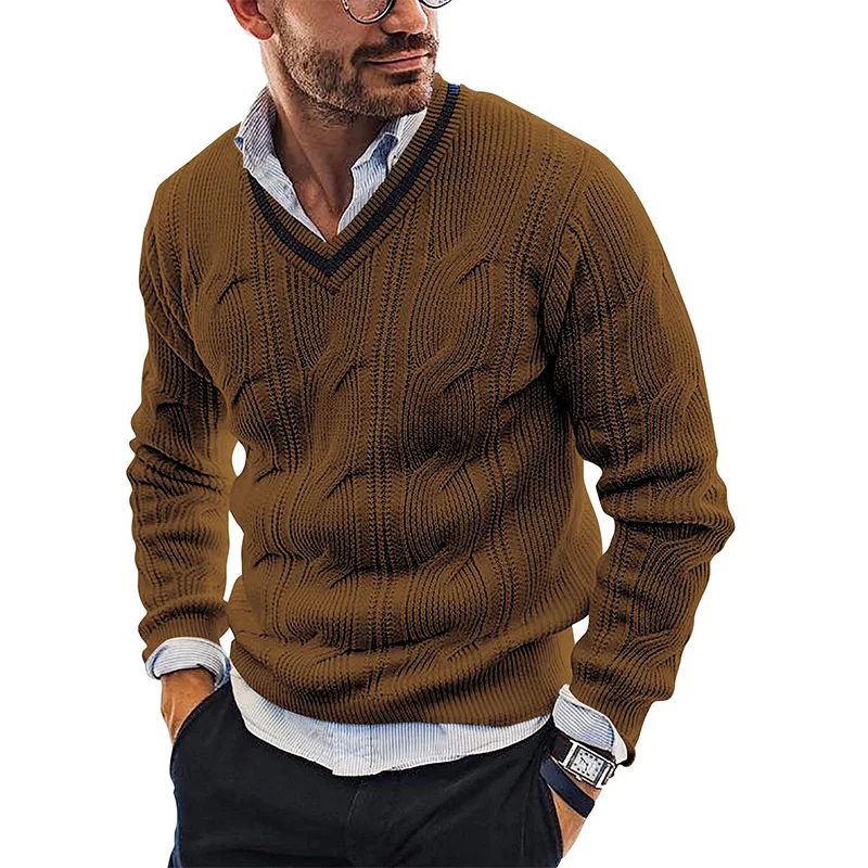 V-neck Sweater Men's Fashion Slim-fitting Long-sleeved Knitted Top Autumn And Winter New Sweater