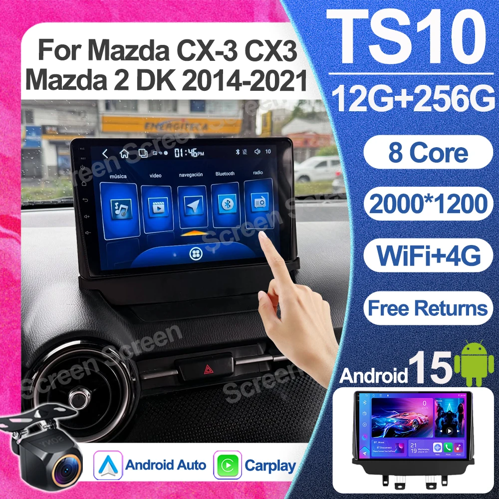 Android 16 para Mazda Cx-3 Cx3 Mazda 2 Dk 2014-2021, Players de Mídia Android Auto com Tela, Wifi 5G, Sem DVD 2din, GPS, Mirror Link Wifi