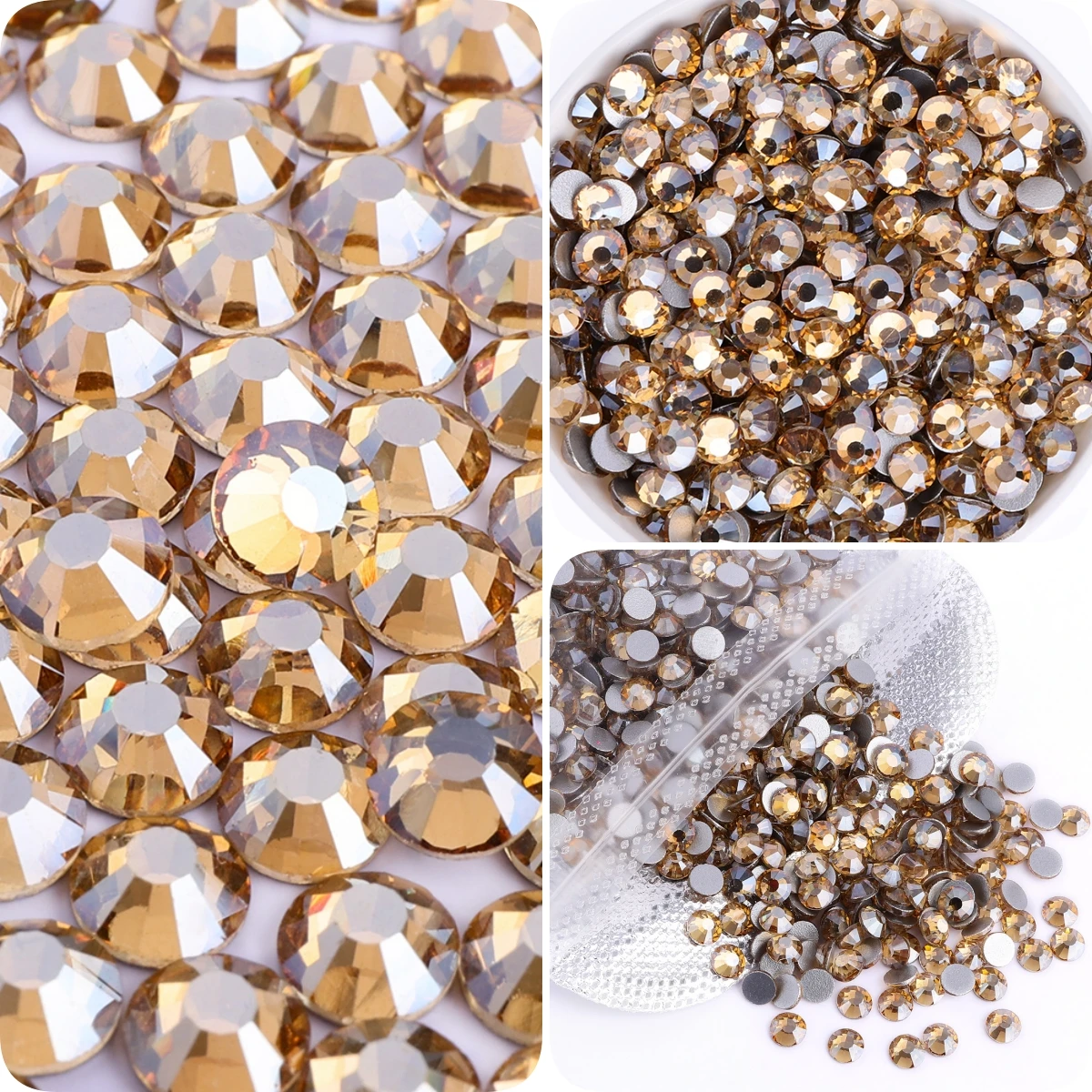High Quality SS3-SS50 Golden Shadow Glass Flatbase Rhinestones Non-Hotfix Gems Glitter Crystal For Nail Art Crafts Decoration