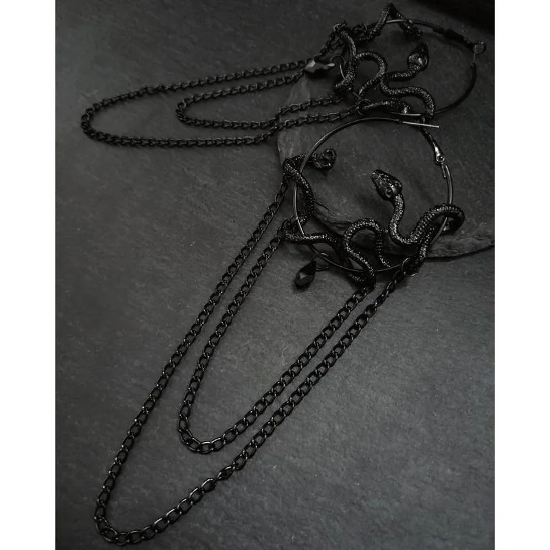 Silver Colour Goth Snake Hoop Earrings Classical Wiccan Creative Gothic Jewelry Punk Jewelry Rock Statement Fashion Women Gift image 2