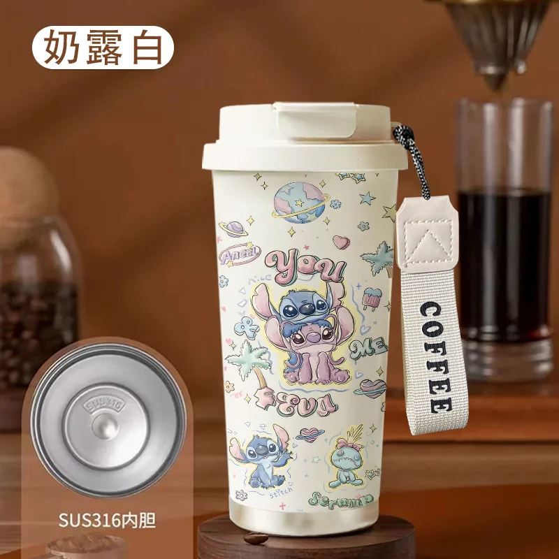 Disney Stitch Periferal Anime Pasangan Kartun Mug Termos Kreatif Kawaii Lucu Cangkir Jerami Portabel Cangkir Kopi Baja Tahan Karat