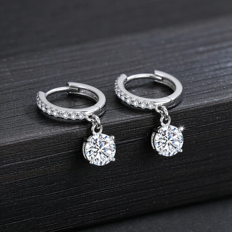 Feiner Schmuck Moissanit-Diamanten Tropfenohrringe Echtes 925 Sterling Silber 3EX VVS1 D-Farbe Rundschliff 5 MM GRA-Zertifiziert – Detail 3