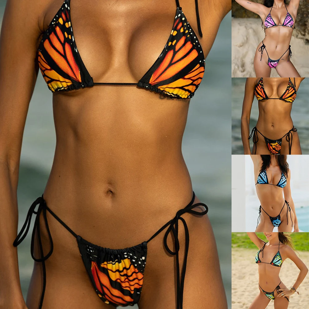 Summer Womens Sexy Swimsuit Bikini Set Comfortable Butterfly Female Elastic String Thong Bathing Suits Swimwear Beachwear