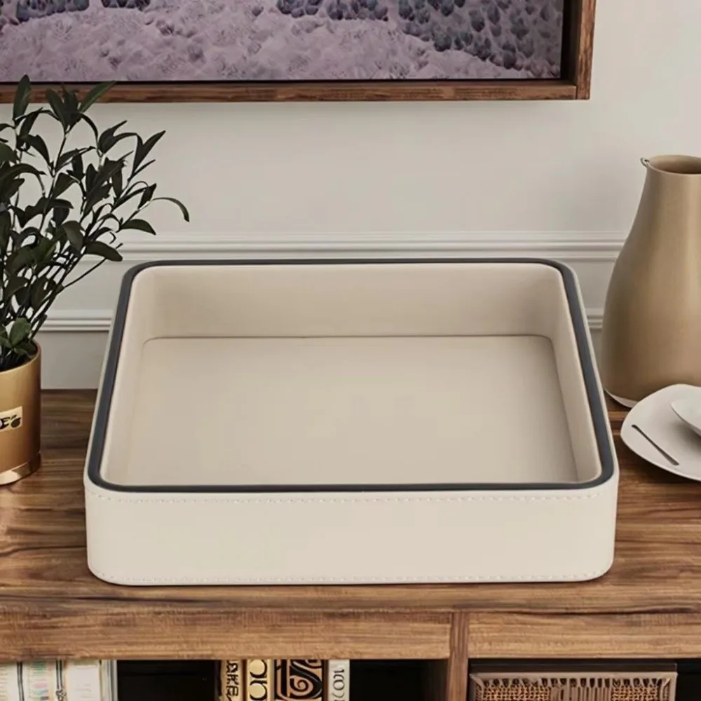 

PU Leather Jewelry Organizer Box Home Living Storage Box Desktop Cosmetics Miscellaneous Tray Room Decoration Storage Plate