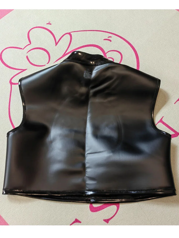 Shiny Matt Double Sided PU Leather Tank Top Reversible Bustier Crop Tops Wet Look PVC Camis Tights Sexy Croptop Cropped Shirts