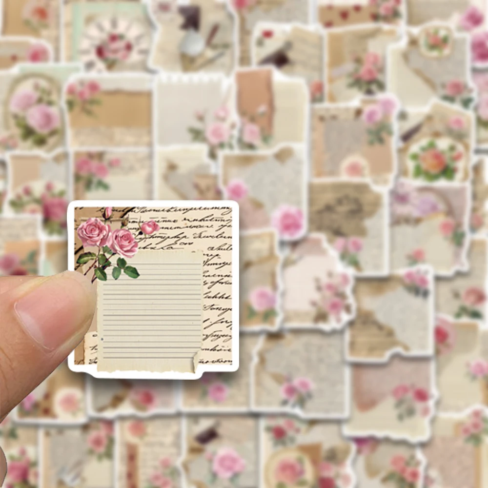 50PCS Retro Rose Inspirational Quote Stickers, suitable for decorating notebooks, books, suitcases, waterproof stickers