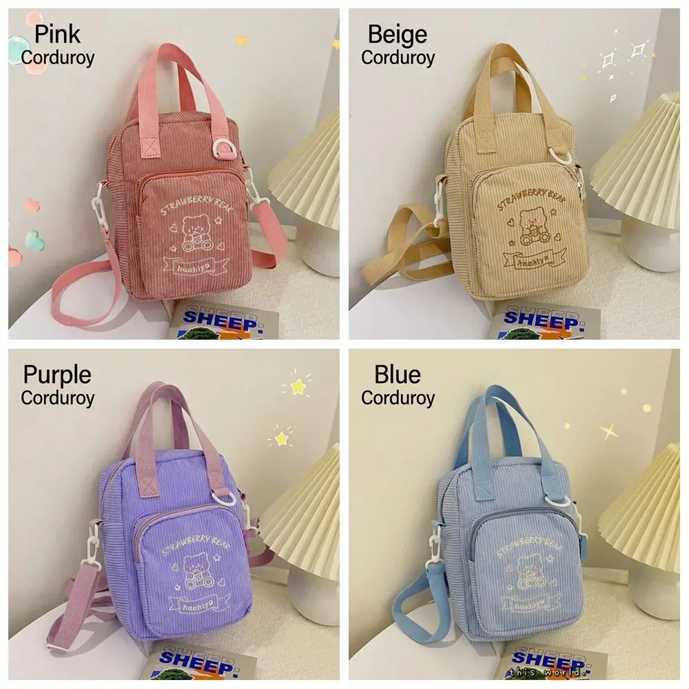 Cartoon Pattern Crossbody Single-shoulder Corduroy Canvas Display Pouch Transparent Window Double Side 20CM Doll Bag