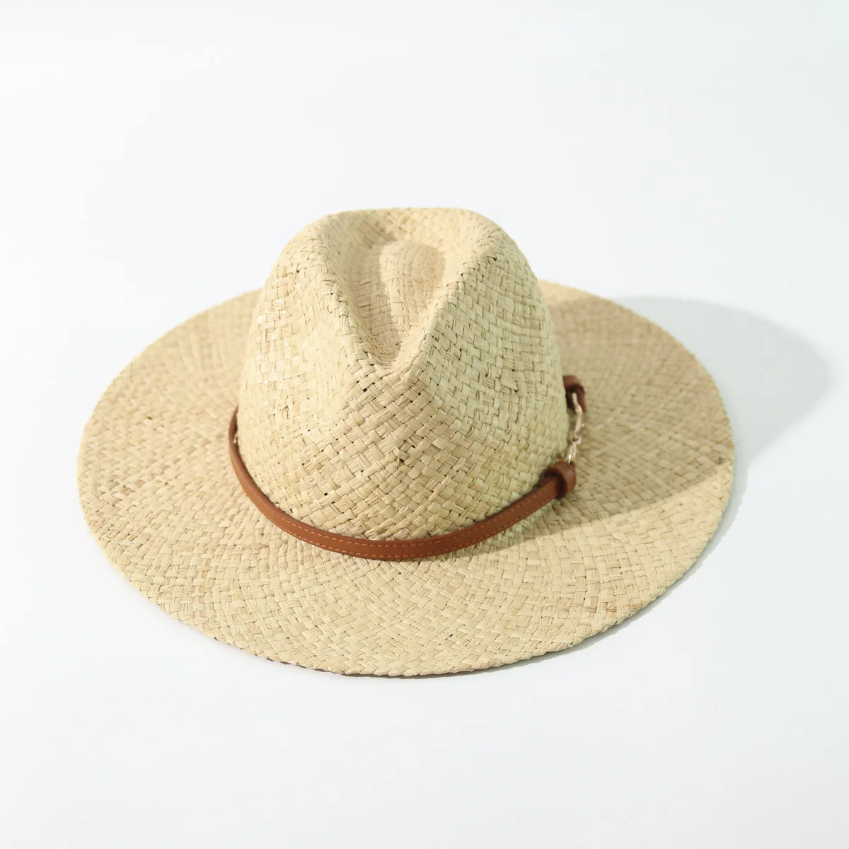 Unisex Wide Brim Panama Straw Fedora, British Vintage Classic European Rafia Sun Hat Cross Border