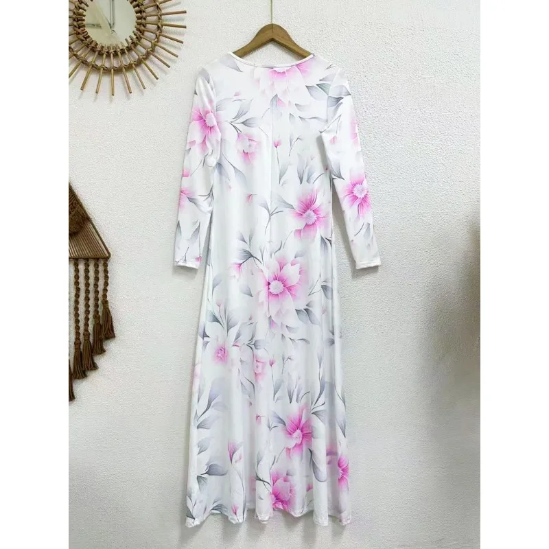 Spring and Summer Simple New Fashion Elegant Temperament Printed Long Dress Casual Long-sleeved Dress for Women