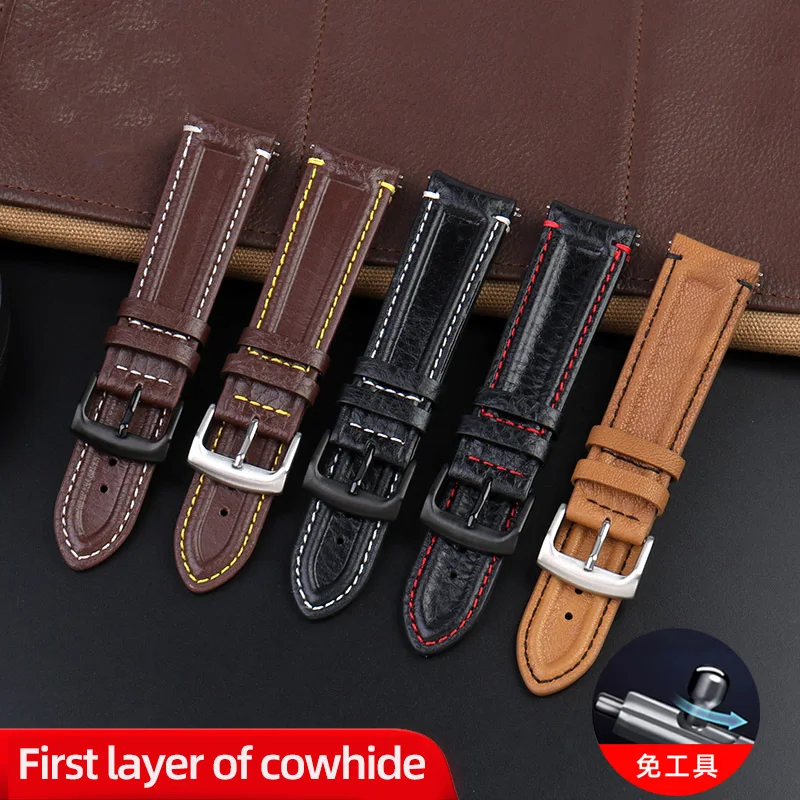 Quick-Release Cowhide Strap For Citizen BM8475 Tudor Small safflower Hamilton Khaki Aviation Genuine Leather Watch Band 20 22mm