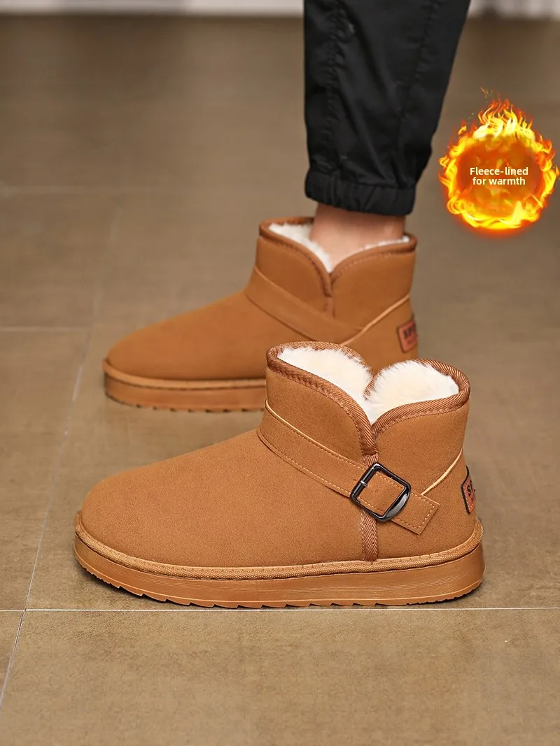 

Northeast Men's Winter Thickened Fleece Lined Bread Cotton Snow Boots Casual Retro Versatile Warm Booties Synthetic Leather
