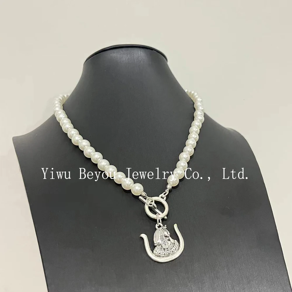 DOI Pearl necklace with Egyptian Goddess Charm