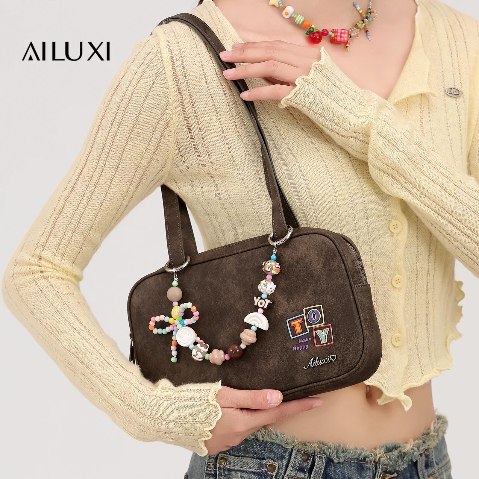 AILUXI Boston Bowling Bag for Christmas Gift Vintage Crossbody Commuter College-Style Sweet Girl Handbag Original Designer