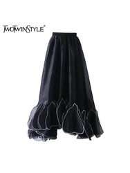 TWOTWINSTYLE Solid Asymmterical Patchwork Ruffles Chic Skirts For Women High Waist Temperament Party Skirts Female Fashion New