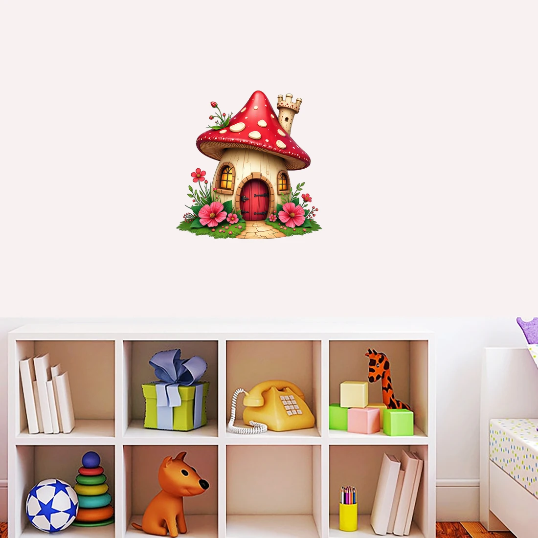Three Ratels QO13 Interesting red mushroom cartoon house stickers for kid's bedroom kindergarten corridors decals