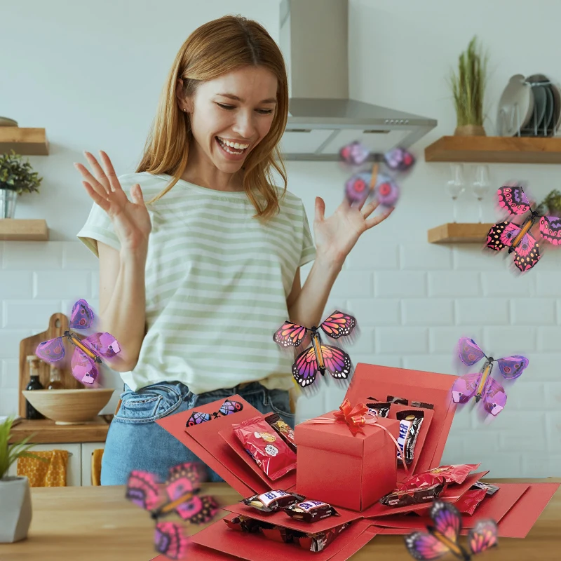 Kotak ledakan kupu-kupu DIY kejutan Halloween kotak hadiah permen kotak buatan tangan untuk hadiah ulang tahun Hari Valentine Pernikahan