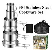 Camping Cookware Set 304 Stainless Steel Cooking Pot with Pan Portable Outdoor Cookware Picnic Pot Backpacking Camping Hiking