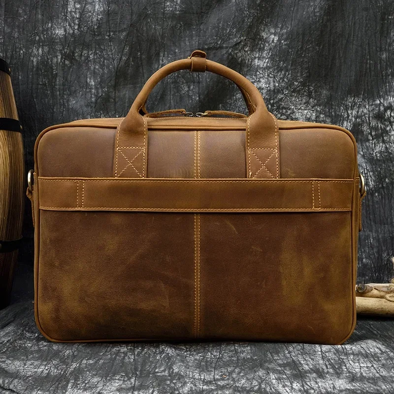 Vintage Genuine Leather Men's Briefcase Cowhide Handbag Large Capacity Male Shoulder Messenger Bag Office 14 "Inch Laptop Bag Ba