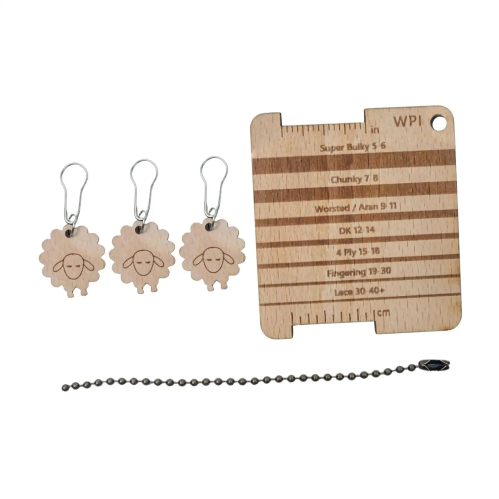 Square Wood Knitting Gauge Ruler 18 Hole Sizer with Sheep Stitch Marker for Crochet Hook Sweater Making Tool