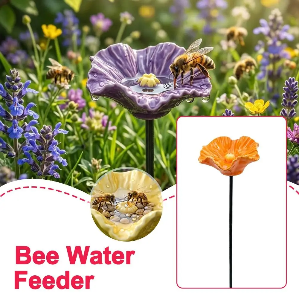 Creative Portable Bee Water Feeder Resin Flower Drinking Fountain Holder Bee Watering Station Bird Bath Stand Household