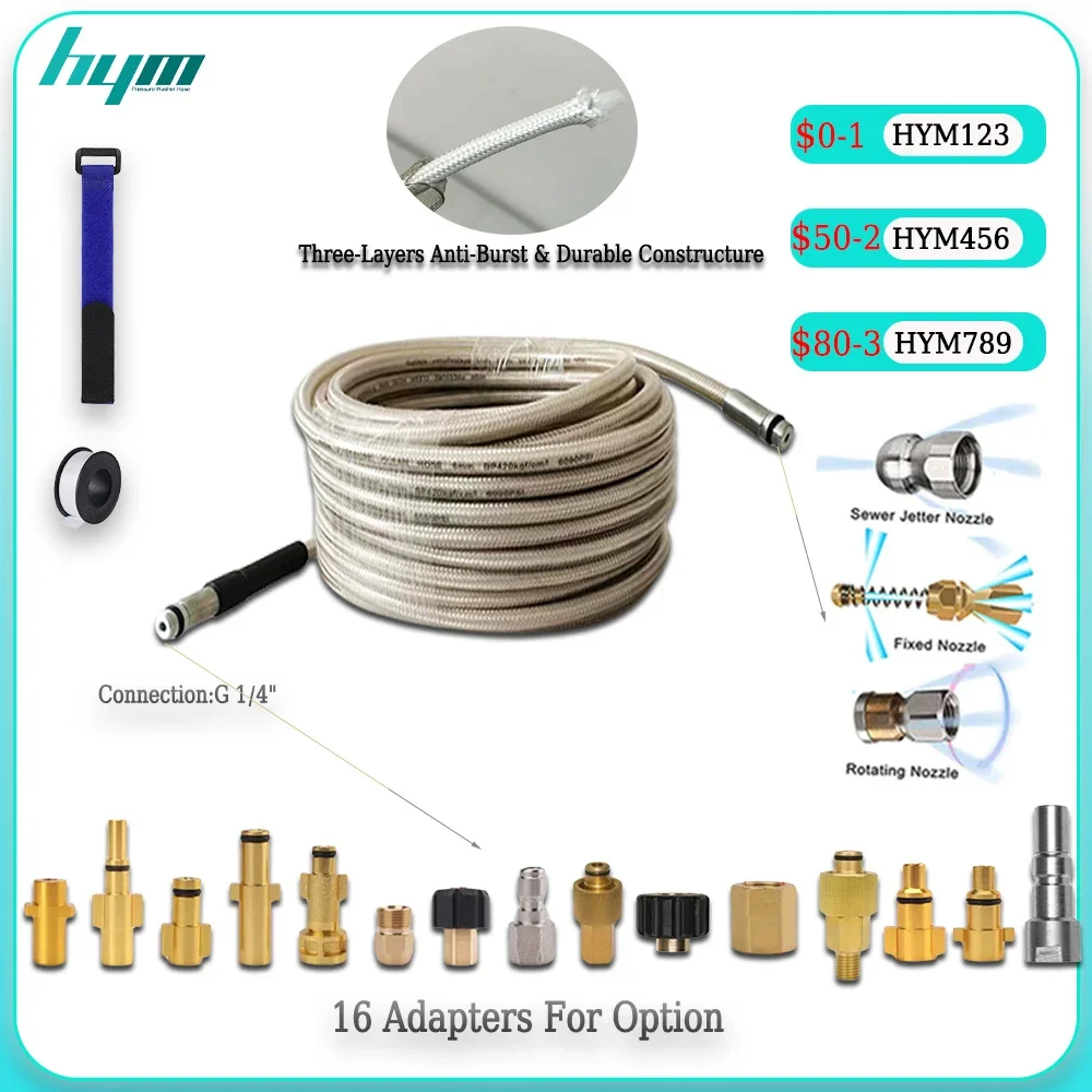 

2~40M Pressure Washer Sewer Hose Water Cleaning Sewer Jetter Kit Pipes Jetter System with G1/4 Sewer Cleaning Tool Nozzle
