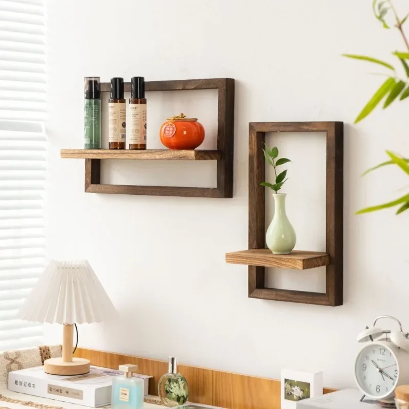 2025 Light Luxury Wall Rack for Living Room, Square Suspended Baffle Rack, Wooden Photo Frame Wall Rack