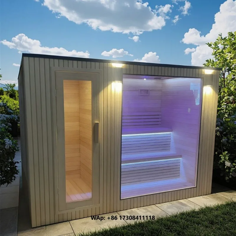Modern Canadian Hemlock Solid Wood Outdoor Smart Sauna Shower Cabin Apartment Touch Control Panel Mobile App Integration