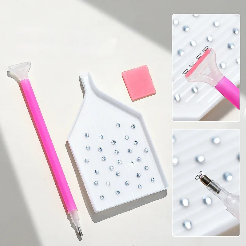 3Pcs Nail Art Rhinestones Pickers, Dotting Pen with Storage Tray Glue Clay for Diamonds Fashion Stones Picking Tools Set