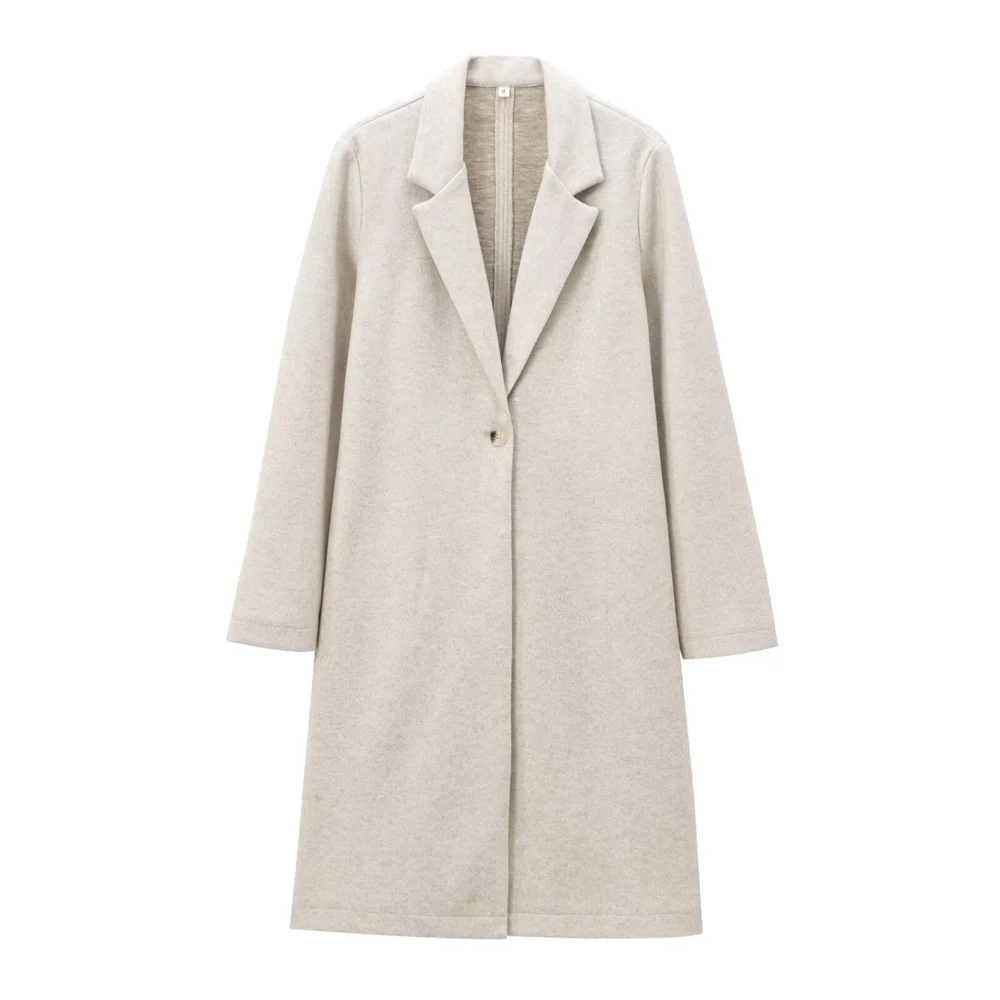 Damen-Stil, lockerer Kragen, Knopfdekoration, weicher Mantel, Winter, neues Produkt, einfarbig, mittellanger Mantel