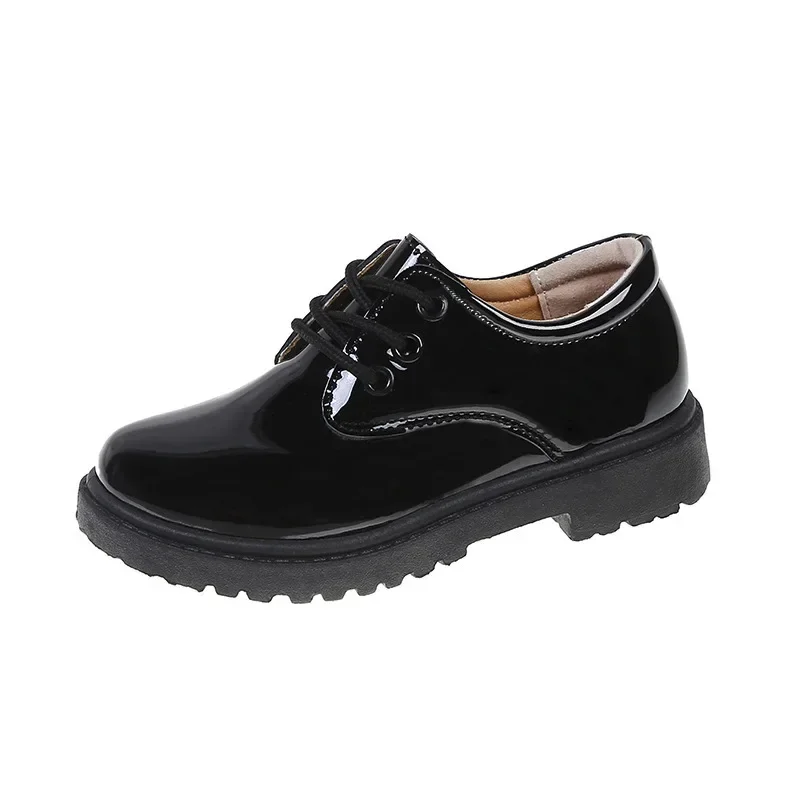 Spring Boy Leather Shoes Black Performance Casual Children Glossy UK Uniform Casual Shoes for Host Kids Fashion 2025 New Classic